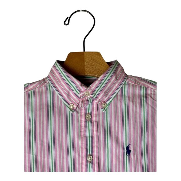 Ralph Lauren Shirt Boys 4 Pink Green Stripe Cotton Button Down Preppy NWT - Picture 3 of 9